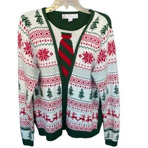 Jolly Sweaters Christmas Sweater Mens Large Ugly Faux‎ Cardigan Festive Holiday